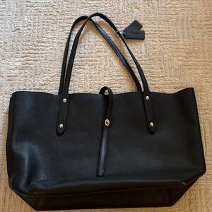 Coach Black Leather Tote Bag with Floral Lining